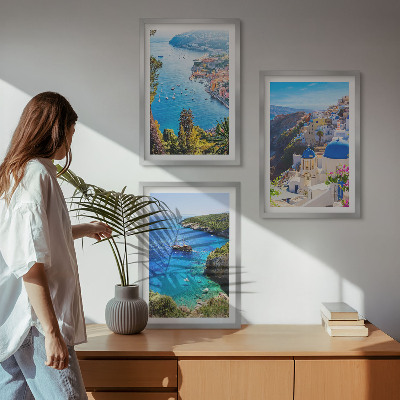 Zestaw 3 obrazów do salonu Greckie widoki Santorini Oia