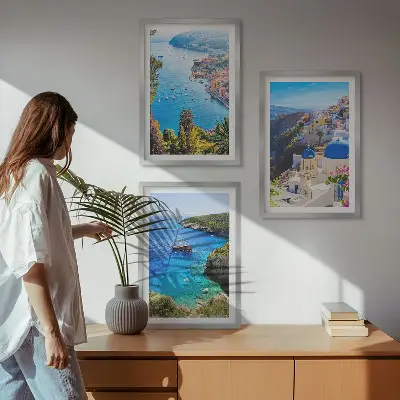 Greckie widoki Santorini Oia zestaw 3 obrazów do salonu