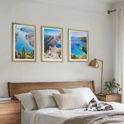 Greckie widoki Santorini Oia zestaw 3 obrazów do salonu