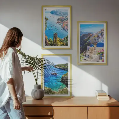 Greckie widoki Santorini Oia zestaw 3 obrazów do salonu