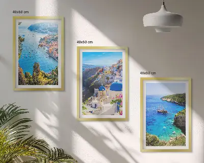 Greckie widoki Santorini Oia zestaw 3 obrazów do salonu