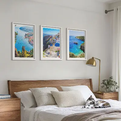 Greckie widoki Santorini Oia zestaw 3 obrazów do salonu