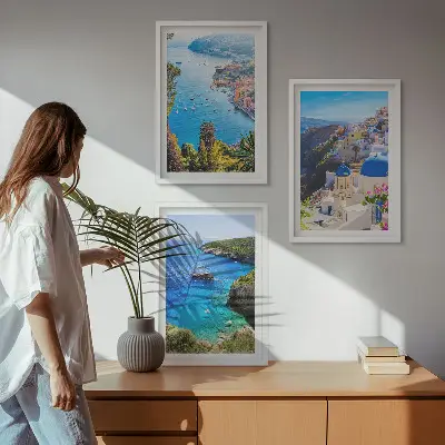 Greckie widoki Santorini Oia zestaw 3 obrazów do salonu