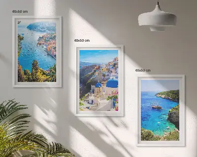 Greckie widoki Santorini Oia zestaw 3 obrazów do salonu