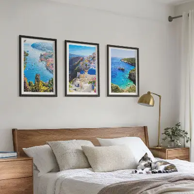 Greckie widoki Santorini Oia zestaw 3 obrazów do salonu