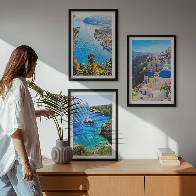 Zestaw 3 obrazów do salonu Greckie widoki Santorini Oia