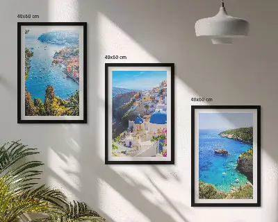 Greckie widoki Santorini Oia zestaw 3 obrazów do salonu