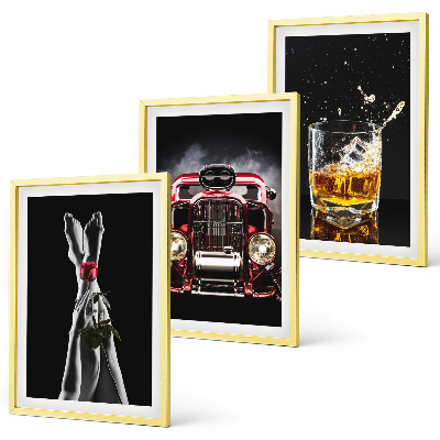 Zestaw 3 obrazów do salonu Kobiece nogi róża auto whisky