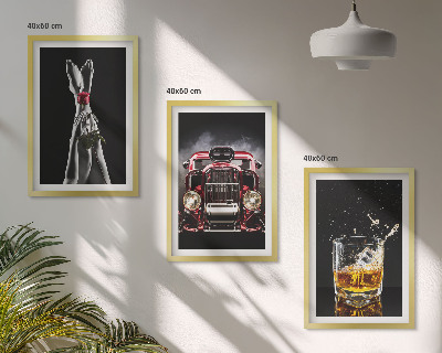 Zestaw 3 obrazów do salonu Kobiece nogi róża auto whisky