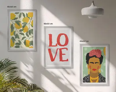 Zestaw 3 obrazów do salonu cytryny z motywem portretu Fridy