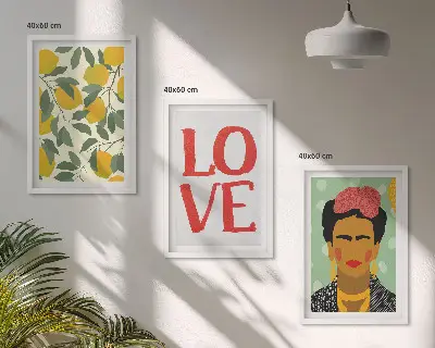 Zestaw 3 obrazów do salonu cytryny z motywem portretu Fridy