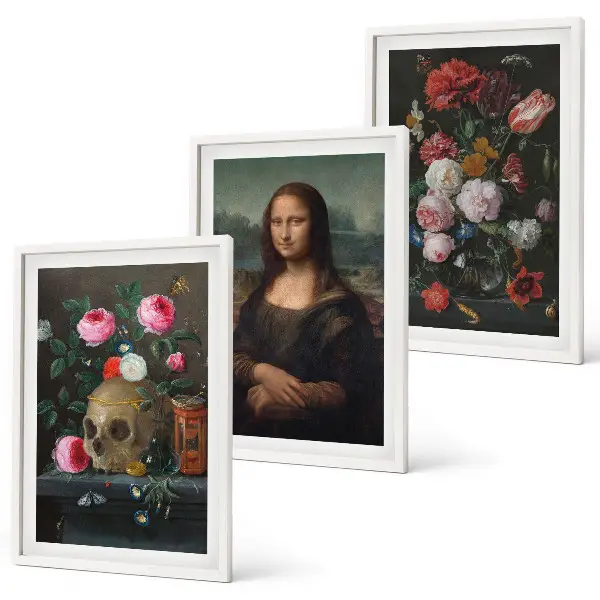 Zestaw obrazów do salonu portret Mona Lisy w stylu kwiatowej czaszki