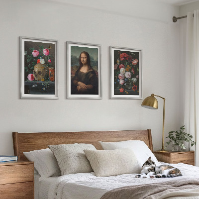 Zestaw obrazów do salonu Kwiaty czaszka portret Mona Lisy