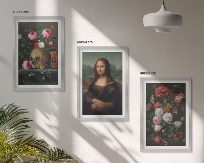Zestaw obrazów do salonu Kwiaty czaszka portret Mona Lisy