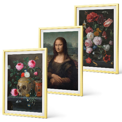 Zestaw obrazów do salonu Kwiaty czaszka portret Mona Lisy