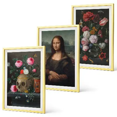 Zestaw obrazów do salonu portret Mona Lisy w stylu kwiatowej czaszki