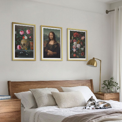 Zestaw obrazów do salonu Kwiaty czaszka portret Mona Lisy