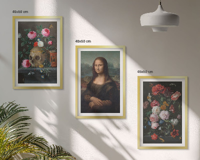 Zestaw obrazów do salonu Kwiaty czaszka portret Mona Lisy