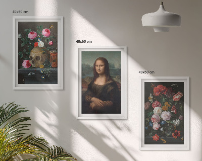 Zestaw obrazów do salonu Kwiaty czaszka portret Mona Lisy