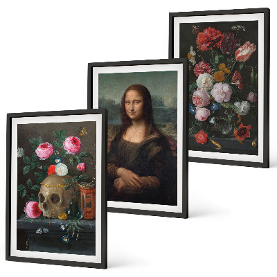 Zestaw obrazów do salonu Kwiaty czaszka portret Mona Lisy