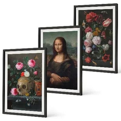 Zestaw obrazów do salonu portret Mona Lisy w stylu kwiatowej czaszki