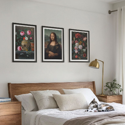 Zestaw obrazów do salonu Kwiaty czaszka portret Mona Lisy
