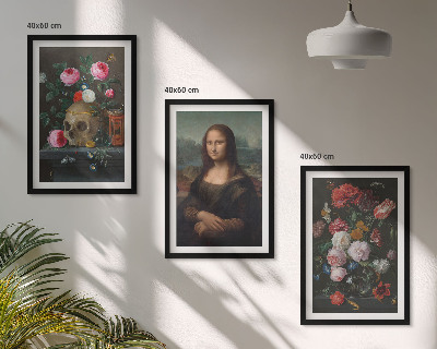 Zestaw obrazów do salonu Kwiaty czaszka portret Mona Lisy