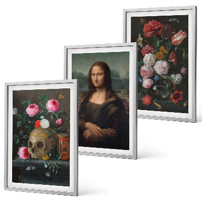 Zestaw obrazów do salonu Kwiaty czaszka portret Mona Lisy