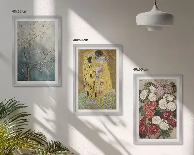 Zestaw obrazów do salonu motyw kwiatów i drzew w stylu malarstwa Klimta