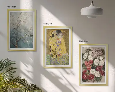 Zestaw obrazów do salonu motyw kwiatów i drzew w stylu malarstwa Klimta