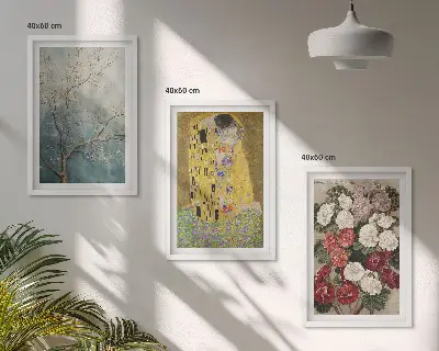 Zestaw obrazów do salonu motyw kwiatów i drzew w stylu malarstwa Klimta