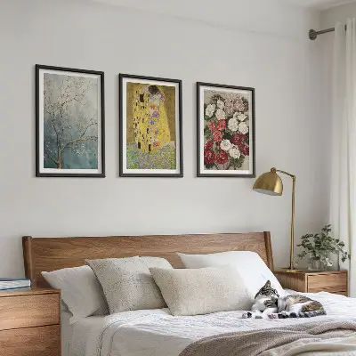 Zestaw obrazów do salonu motyw kwiatów i drzew w stylu malarstwa Klimta