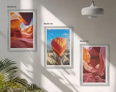 Pustynne wąwozy balonem zestaw 3 obrazów do salonu