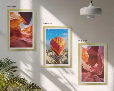 Pustynne wąwozy balonem zestaw 3 obrazów do salonu