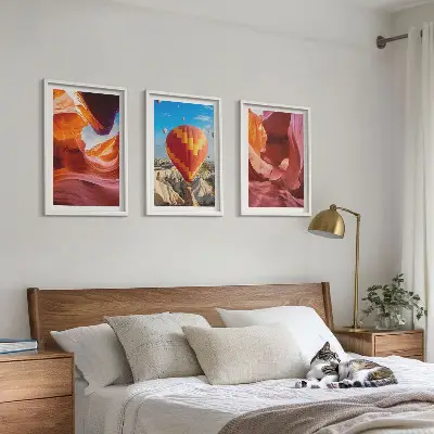 Pustynne wąwozy balonem zestaw 3 obrazów do salonu