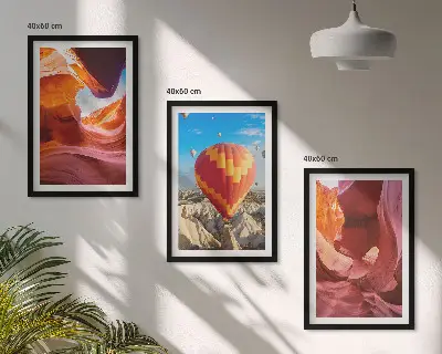 Pustynne wąwozy balonem zestaw 3 obrazów do salonu