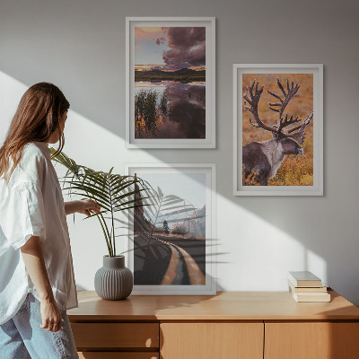 Zestaw obrazów do salonu Górskie pejzaże z reniferem