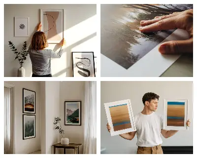 Kompozycja obrazów na ścianę mosty w świetle słońca z widokiem na miasto