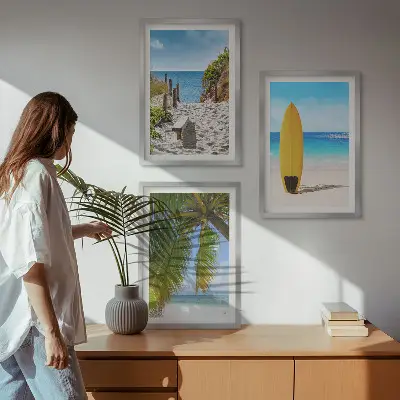 Zestaw obrazów do salonu wakacyjne plaże z falami i palmami