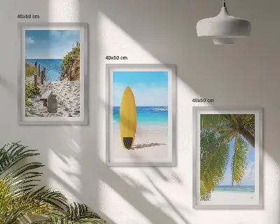 Zestaw obrazów do salonu wakacyjne plaże z falami i palmami