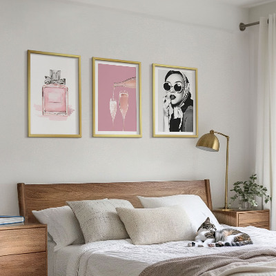 Zestaw 3 obrazów do salonu Stylowe różowe akcesoria