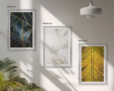 Zestaw 3 obrazów do salonu wzory geometryczne i motywy roślinne