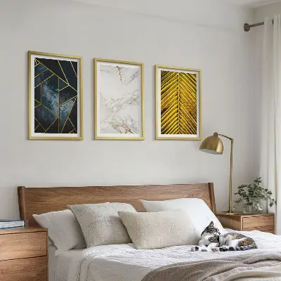 Zestaw 3 obrazów do salonu wzory geometryczne i motywy roślinne