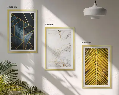 Zestaw 3 obrazów do salonu wzory geometryczne i motywy roślinne