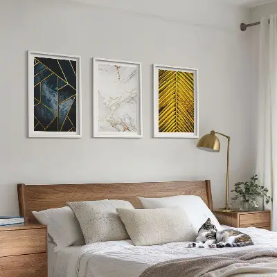 Zestaw 3 obrazów do salonu wzory geometryczne i motywy roślinne