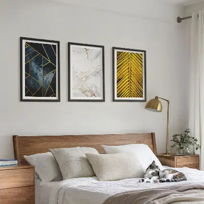 Zestaw 3 obrazów do salonu wzory geometryczne i motywy roślinne