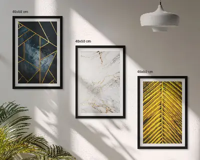 Zestaw 3 obrazów do salonu wzory geometryczne i motywy roślinne