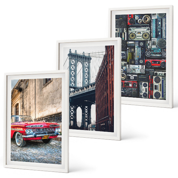 Zestaw obrazów do salonu Stare auto most Brooklyn retro audio