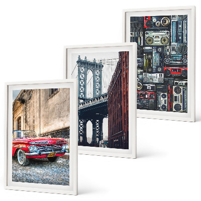 Zestaw obrazów do salonu Stare auto most Brooklyn retro audio