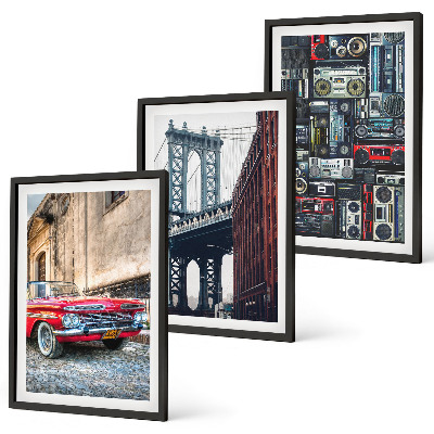 Zestaw obrazów do salonu Stare auto most Brooklyn retro audio